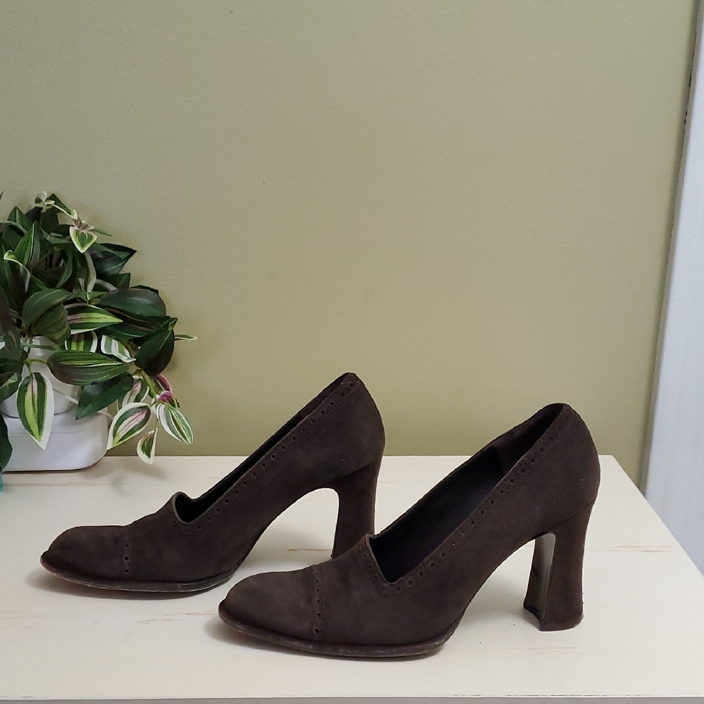 Di Nuccio | Vintage Brown Suede Heeled  Loafers Pumps Sz 36 1/2